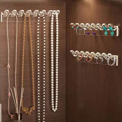 3件套8钩壁挂式首饰收纳架，带项链、手链和耳环挂钩，节省空间的悬挂式首饰盒，简约壁挂式设计，适合小空间，便携式挂钩，精美包装，可作为礼物
