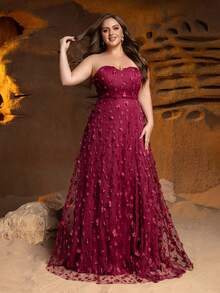 Faeriesty Váy dạ hội chữ A hở vai hở cao họa tiết hoa dành cho phụ nữ ngoại cỡ - Hoàn hảo cho các buổi dạ hội trang trọng, dạ hội từ thiện, sự kiện thảm đỏ, tiệc kỷ niệm lớn và tiệc chiêu đãi của Tổng thống - Đỏ - Xem 1