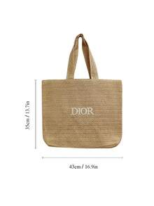 Christian Dior Bolso de paja para mujer, bolso grande beige, bolso de playa bohemio de vacaciones, bolso de hombro de verano