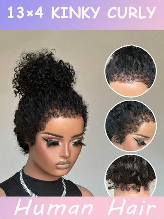 Unisex-Adult Afro Curly/Kinky Curly Lace Front Wig 13x4 Transparent Lace Front Wigs Kinky Curl Human Hair, Remy Brazilian, 150% Density, 8-34" - Basic Style With Kinky Edges Pre-Plucked Natural Black Kinky Curly Wave Human Hair Wet And Wavy Natural Color Kinky Curly Human Hair Natural Color Christmas Decorations, Christmas Gifts For Women Easy To Style No Glue Wet Curly Wave Elegant Everyday & Special Occasion Hairstyle(Bob Wigs 8-16inch)