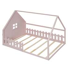 Flat Bed, 140 X 200 Cm, Children's Bed, Safety Rail, Pine Wood, Pink - Pink + Pine - View 9