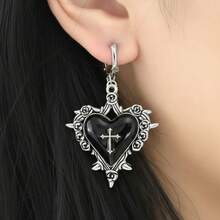 Gothic Heart Earrings, Black With Spikes, Women's Cross, Colors, Punk Rock, Alternative - màu đen - Xem 3
