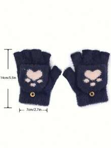 Plush Cat Paw & Bear Paw Design Fingerless Flip-Top Knitted Warm Gloves, Thickened - Multicolor - View 2