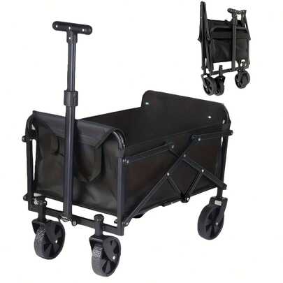 Carretilla plegable todo terreno de gran capacidad de 90L, de uso pesado, para camping, compras, deportes, exteriores, jardinería y transporte de equipos, carretilla manual multiusos práctica de color negro