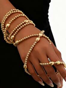 1件装时尚摩卡金球吊坠项链，可与毛衣链、手链等多层搭配，高端配饰 - 金色 - 查看 5