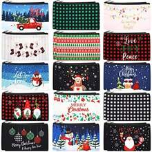 Saintrygo 30 Bolsas de Maquillaje de Regalo de Navidad Bolsa de Cosméticos a Cuadros Bolsas de Merry Christmas y Papá Noel con Muñ de Nieve, Reno, Campana de Navidad para Mujer, 15 Estilos(default) - Multicolor - Ver 1