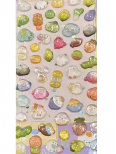 1個 クリエイティブなカートゥーン 子供用ステッカー 3Dレリーフ ステッカー かわいい小動物 携帯電話デコレーション ペースター ジェムストーン クリスタルステッカー、学用品、新学期 蓄光機能付き