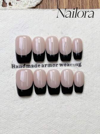 10 st handgjorda naglar fyrkantiga naglar press-on naglar korta medium, minimalistiska rosa naglar, svarta franska tip naglar, enkla eleganta lyxiga höstnaglar, minimalistisk estetisk höstpress-on nagel, mångsidiga naglar gör-det-själv lösnagelkonst fest dagligen och dejting lämplig för användning i arbetsmiljö återanvändbara, för kvinnor och flickor som present nageltillbehör