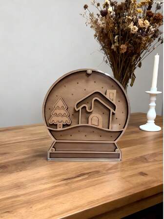 Cute Christmas Wooden Tree Snow Ball Multi-Compartment Storage Box With Acrylic Lid, Organizer For Jewelry, Cosmetics, Snacks Desk Supplies & Tabletop Essentials