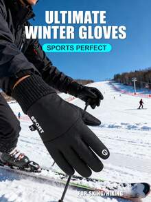 1 Pair Women's Warm Full Finger Gloves, Warm Lining, Anti-Slip, Waterproof, Letter Decor, Windproof, Suitable For Outdoor Sports, Cycling In Winter
