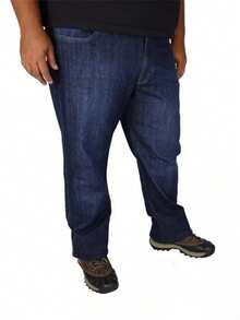 Men's Plus Size Traditional Straight Leg Jeans, Large Size, With Lycra, Cotton, Elastane, Denim, Light Blue, Dark Blue, And Black - 藍色 - 查看 2