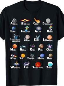 Outer Space ABC Types Of Planet Identification Alphabet T-Shirt - 黑色 - 查看 1