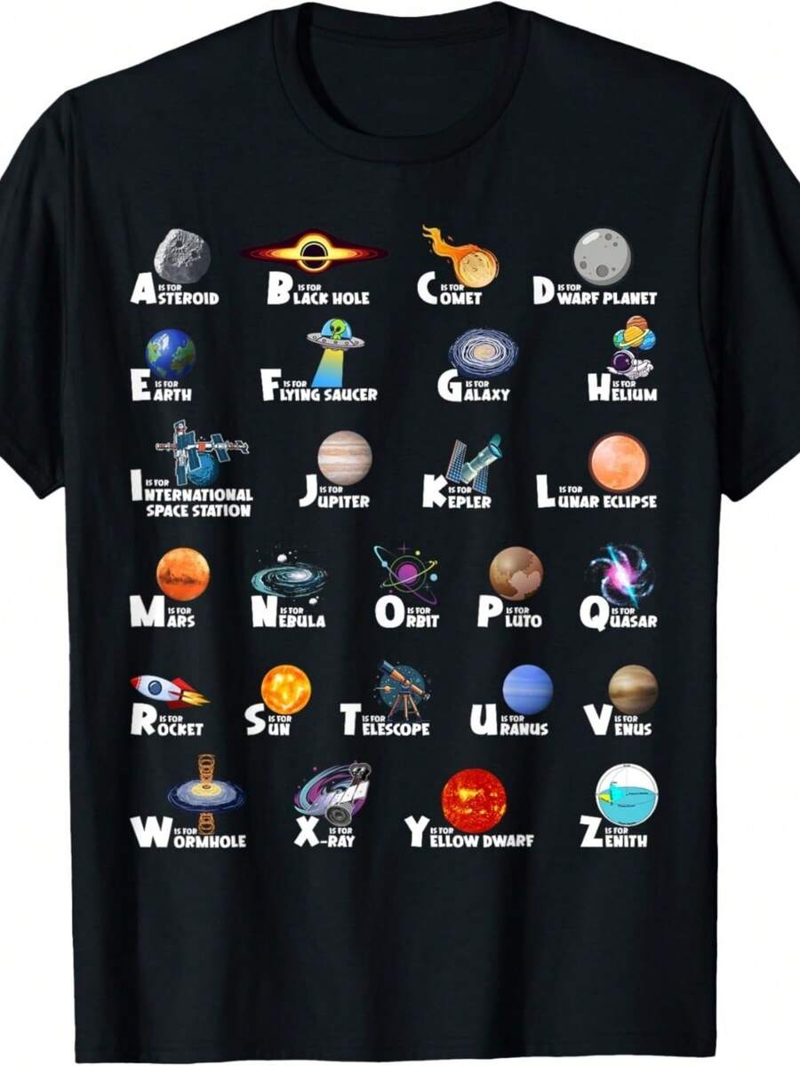 Outer Space ABC Types Of Planet Identification Alphabet T-Shirt - 黑色 - 查看 1