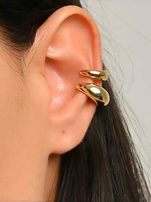 2 piezas Clips de oreja curvados minimalistas diarios, 1 grande y 1 pequeño, accesorios de joyería de mujer mixtos, clips de oreja personalizados y elegantes - Dorado - Ver 4
