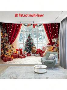 1 PC Christmas-Themed Decorative Hanging Cloth - Christmas Wonderland Snowman Background Cloth, Equipped With Red Curtains - Highly Suitable For Indoor Celebration Events, Photography Studio Shooting, And Holiday Gatherings. Indoor Party And Holiday Decoration Photography Background, Birthday Celebration Events,