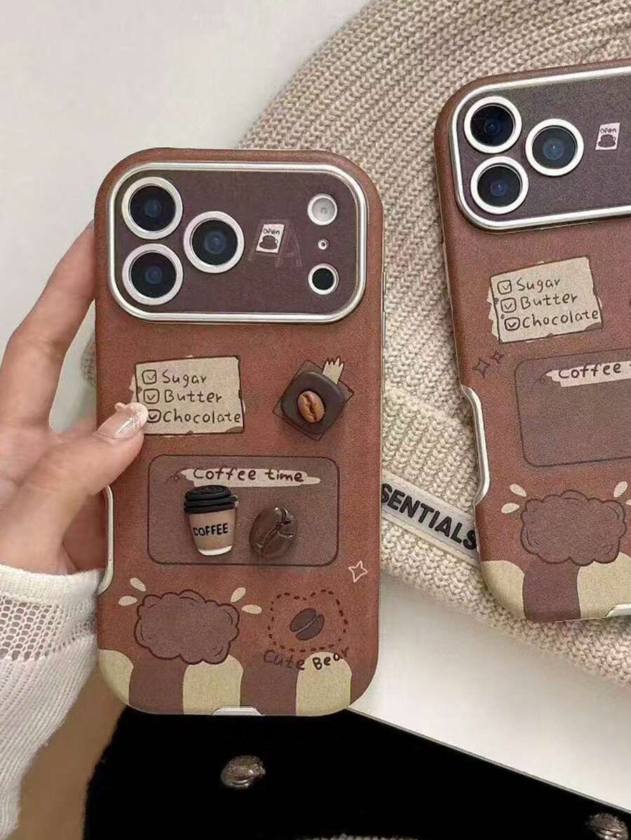 Fashionable 3D Cafe Cookie Window Applicable 17 Phone Case, Compatible With Iphone 14, 16 Pro Max, New 13, 15 Pro, Autumn/Winter, Protective Cover, Niche Ins - Brown - View 1