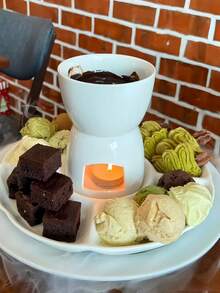 1pc Ceramic Chocolate Fondue Set, Mini Pot For Dessert, Cheese, Butter Melting With Plastic Tray