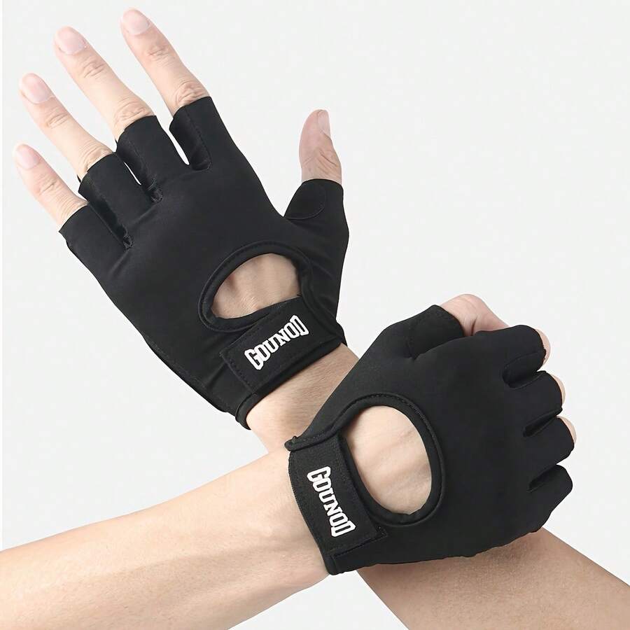 1 Pair Half Finger Sports Gloves Silicone Non-Slip And Thick Palm Pad Men Women Fitness Equipment Workout Gloves - 黑色 加大尺碼 - 查看 1