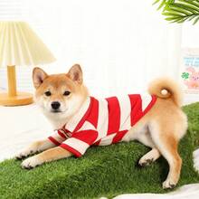 Striped Polo Shirt Dog Clothes, Breathable Classic Cute Collar Shirt For Small/Medium Dogs & Cats, Suitable For Chihuahua, French Bulldog, Dachshund, Yorkshire Terrier, Fashionable Summer/Autumn Pet Apparel