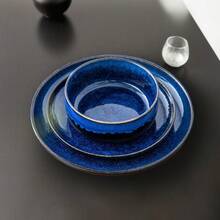 12pcs Navy Reactive Glaze Dinnerware Set For 4 - Elegant Glossy Stoneware Plates, Bowls & Dessert Plates With Rounded Edges, Dishwasher , Scratch-Resistant - Thanksgiving & Everyday Dinnerware, Classic Modern Design In Deep Hues (Ideal For Forma - Xanh lá cây-12 chiếc - Xem 6