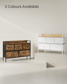Chest Of Drawers For Bedroom, 5 Fabric Drawers With Handles, Storage Organiser Unit, For Living Room, Hallway, Steel Frame, Rustic Brown And Ink Black - Brown - View 5