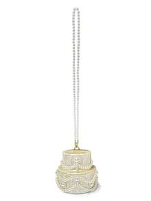 1个白色时尚亚克力蛋糕造型女士晚宴包，配有可拆卸PU腕带和可调节珍珠肩带，适合婚礼、派对、度假等场合，可作礼物。可作手拿包、斜挎包、单肩包使用。 - 白色 - 查看 7