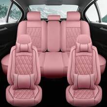 Luxury Faux PU Leather Car Seat Covers Full Set Waterproof Ant-Slip Full Wrapped Seat Protector Cover Automotive Seat Cover Universal For Most Cars - 粉色 - 查看 9