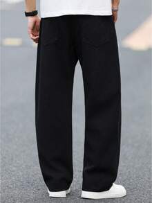 Nuevo 2025, pantalones vaqueros negros de tubo  para hombres de alta calidad, cintura media,  vertical para el ocio relajado, versión comercial de cercanías, primavera, verano, otoño e invierno - Negro - Ver 4