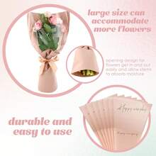 20 Pcs Pink Flower Wrapping Bags 11 X 5.1 X 17.3in Kraft Paper Flower Sleeves For Bouquet Clear Flower Wrapping Paper Multiple Flower Packaging Bag For Mother's Day Anniversary Wedding - Dusty Pink - View 6