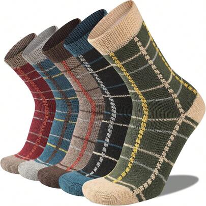 Heatuff Calcetines de lana cálidos para hombre, térmicos, gruesos, para invierno, para clima frío, calcetas largas, calcetas senderismo, 5 pares, 5 Pares-Multicolor 6, Talla única