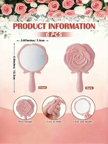 1/6set Rose Design Mirror Plastic Makeup Mirror, Banquet Souvenir Bridal Gift, Bridesmaid Thank-You Card, Yarn Bag, Wedding Party Gift, Bridesmaid And Wedding Party Supplies, Valentine's Day, Bridal Shower Gift Set, Bridal Gift Elegant Design Fashionable Small Gift Durable Small Mirror, Ramadan, Eid Al-Fitr Distribution, Bath Robe Rain Coat, Wall Art