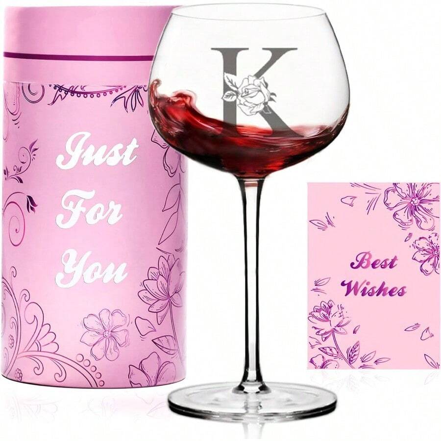 DPersonalized Wine Glass Gifts For WomenCustom Engraved A-Z Monogrammed Gift For Women Birthday Christmas Unique Wine Gifts With Box And Greeting Card For Mom Best Friend Sister K 14 Oz - Clear - View 1