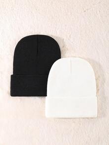 1/2/3pcs Women's Knitted Beanie Hat, Simple & Warm, Suitable For Autumn/Winter - Multicolor - View 8