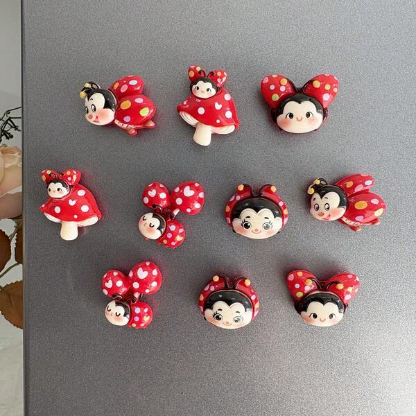 2PCS/5PCS Adorable Insect Girl Fridge Stickers - Strong Hold Resin Magnets For Kitchen Office Decor, Unique Gift Idea