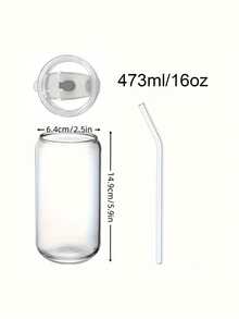 4/6pcs, 473ml/16oz Glass Cups, Glass Cups With Lid, Straw, And Straw Brush, Mason Jar Water Cup, Coffee Cup, Glass Cup With Plastic Lid, Cute Tea Set, Homemade Drinking Cup Set, Reusable, Suitable For Hotels And Family Gatherings - 4個杯子+4個蓋子+4個吸管+1個吸管刷 - 查看 3
