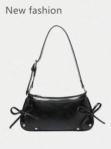 1 pieza Bolsa de pan francés con decoración de lazo retro, adecuada para citas, salidas, fiestas y otras ocasiones - Negro - Ver 1