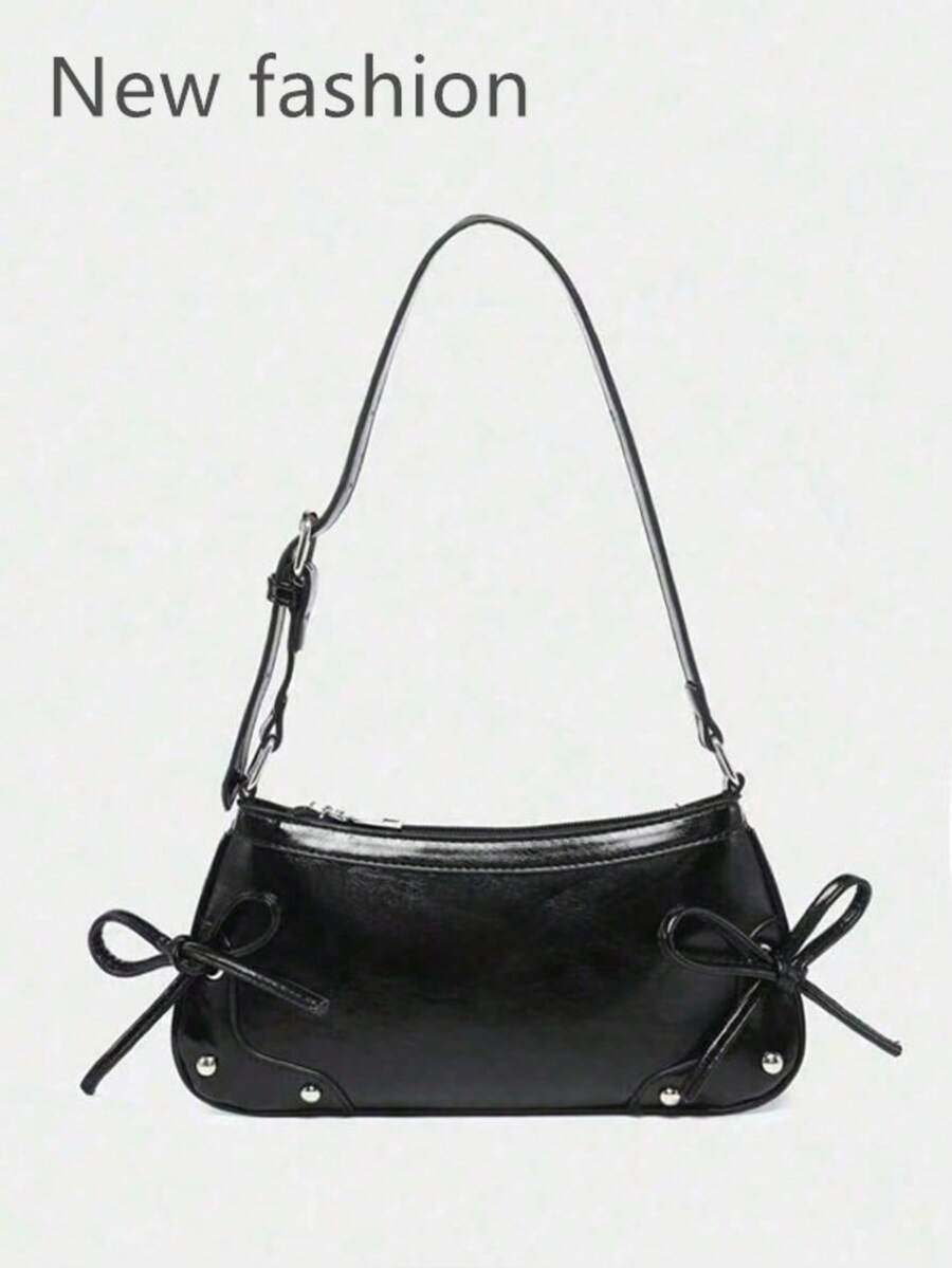 1 pieza Bolsa de pan francés con decoración de lazo retro, adecuada para citas, salidas, fiestas y otras ocasiones - Negro - Ver 1