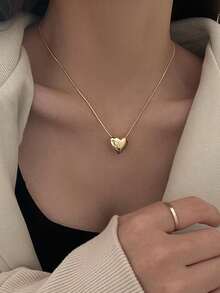 1pc Minimalist Fashion Elegant Heart Pendant Necklace For Women, Versatile Y2K Simple Delicate Clavicle Chain Suitable For Daily Wear, Parties, Dates, Street Style, Music Festivals, Beaches, Traveling - Heart - View 6