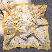 1 Piece Women's Summer Chic Must-Own Thin Lightweight Breathable Silk-Like Small Square Scarf (70cm*70cm),  Floral Designs Decorative Scarf, Easy-Match Versatile Work-Appropriate Small Neckerchief, Smooth Touch Stylish Accessory For Daily Life, Work Outfits, Casual Looks - Lift Your Summer Fashion & Perfect Any Outfit - 黃色 - 查看 1