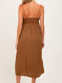 Maternity Solid Color Casual Bohemian Woven Fabric Pocket Twist Front Sleeveless Formal Evening Party Beach Daily Dress, Spring/Summer - Mocha Brown - View 9