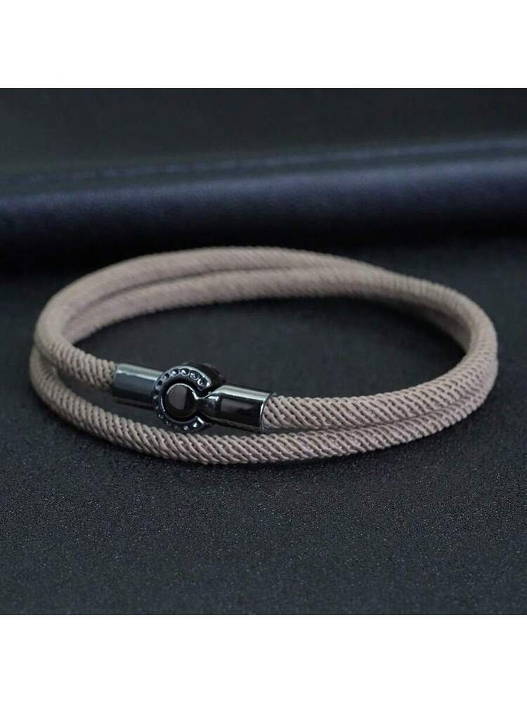 diffone Minimalist Design 4mm Handmade Milan Cord Bracelet, Black Magnetic Unisex Bracelet, Friendship Wristband