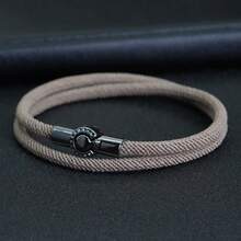 diffone 简约设计手工 4 毫米米兰绳手链黑色简易磁性手链男女最佳朋友腕带首饰 - 卡其色 - 查看 2