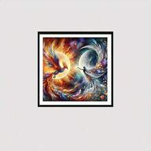 5D全钻钻石画套装 - 40x40厘米，圆形钻石，凤凰与淑女主题，亚克力材质 - 成人DIY手工礼品 - 家居装饰，不含画框 - 彩色 - 查看 12