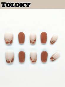 10 piezas de uñas postizas cortas de estilo cuadrado hechas a mano con diseño de leopardo marrón elegante pintadas a mano, con 3 piezas de herramientas de arte de uñas, pegamento para uñas y suministros de uñas postizas para mujeres y niñas para fiestas, viajes, uso diario y escuela