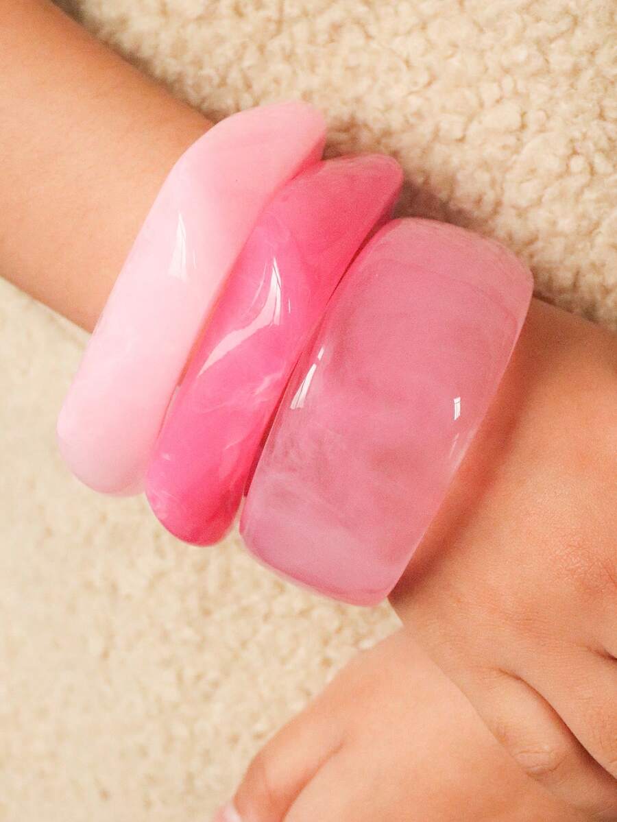 3pcs/Set Pink Acrylic Bracelet Set, Elegant Minimalist Dye Bangle Combination, Can Be Worn Alone Or Stacked, Suitable For Daily Wear And Vacation - Multicolor 10 - View 1
