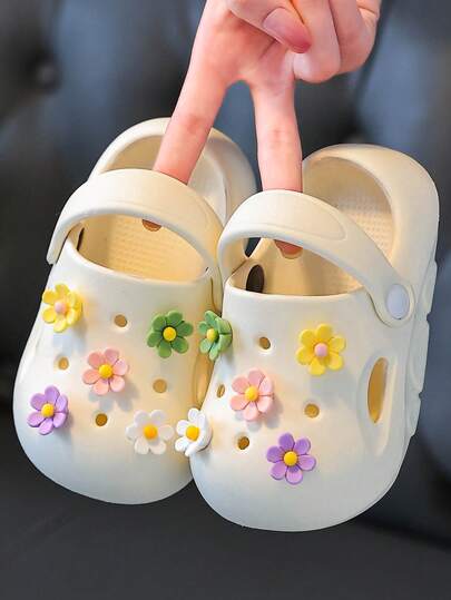 Dép bít mũi thoáng khí họa tiết hoa hoạt hình cho trẻ em, đế EVA mềm mại, nhẹ, chống trượt, thích hợp đi trong nhà và ngoài trời cho bé gái.