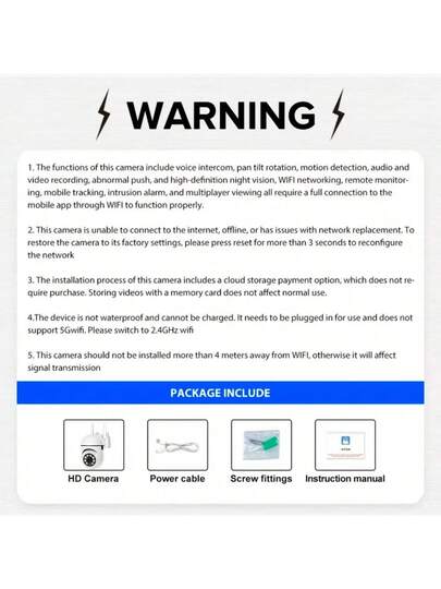 1pc/ 1080P HD Security Camera, Wireless WiFi Connection, App Control, Motion Audio Alert, Night Vision, Wand Mounted, Indoor/Outdoor Home Security, Spotlight Siren, USB Powered view 4