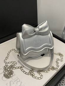 1pc Western Cute Korean Shoulder Bag Bow Chain Messenger Bag, Fashionable Small Square Bag With Bow Decoration, Fashionable Chain Shoulder Strap Messenger Bag, Sweet And Cute Princess Style Handbag, Suitable For Teenagers Daily Shopping And Party, Cute Western Messenger Bag - Bow Crossbody Bag - View 13