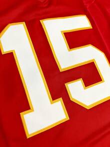 Atonmore 男士15号红色美式橄榄球球衣休闲短袖刺绣V领T恤派对橄榄球运动上衣 - 紅色 - 查看 4