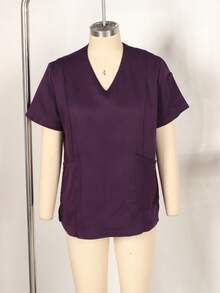 INWOMAN Summer Purple Fitted V-Neck Top And Pants Matching Uniform Set - Purple - View 1
